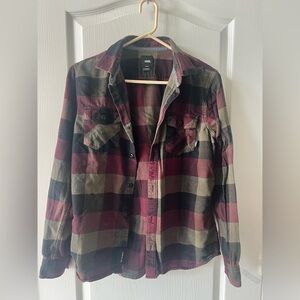 Vans Tailored Fit Plaid Shirt in Olive and Burgundy